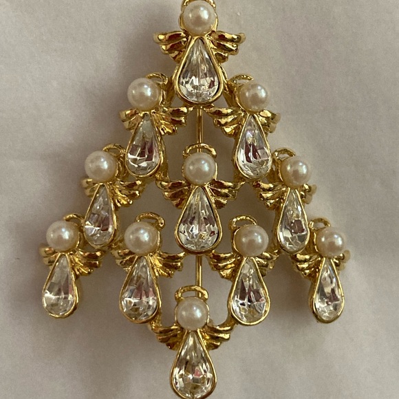 VTG Angel Tree Brooch pearl goldtone - Picture 3 of 8